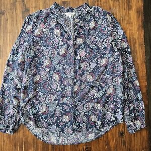 Northern Refections Floral Paisley Print Blouse - Blue and Pink Size Medium